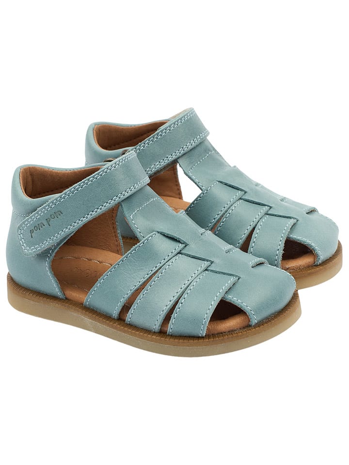POM POM Leder-Halbsandalen in Blau günstig kaufen