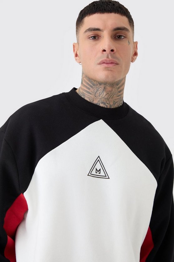 Tall weißes Oversize Colorblock Sweatshirt mit Logo