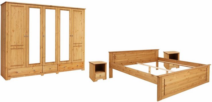 Home affaire Schlafzimmer-Set Hugo, (Set, 4-St), Bett 180 cm, 5-trg Kleiderschrank und 2 Nachttische
