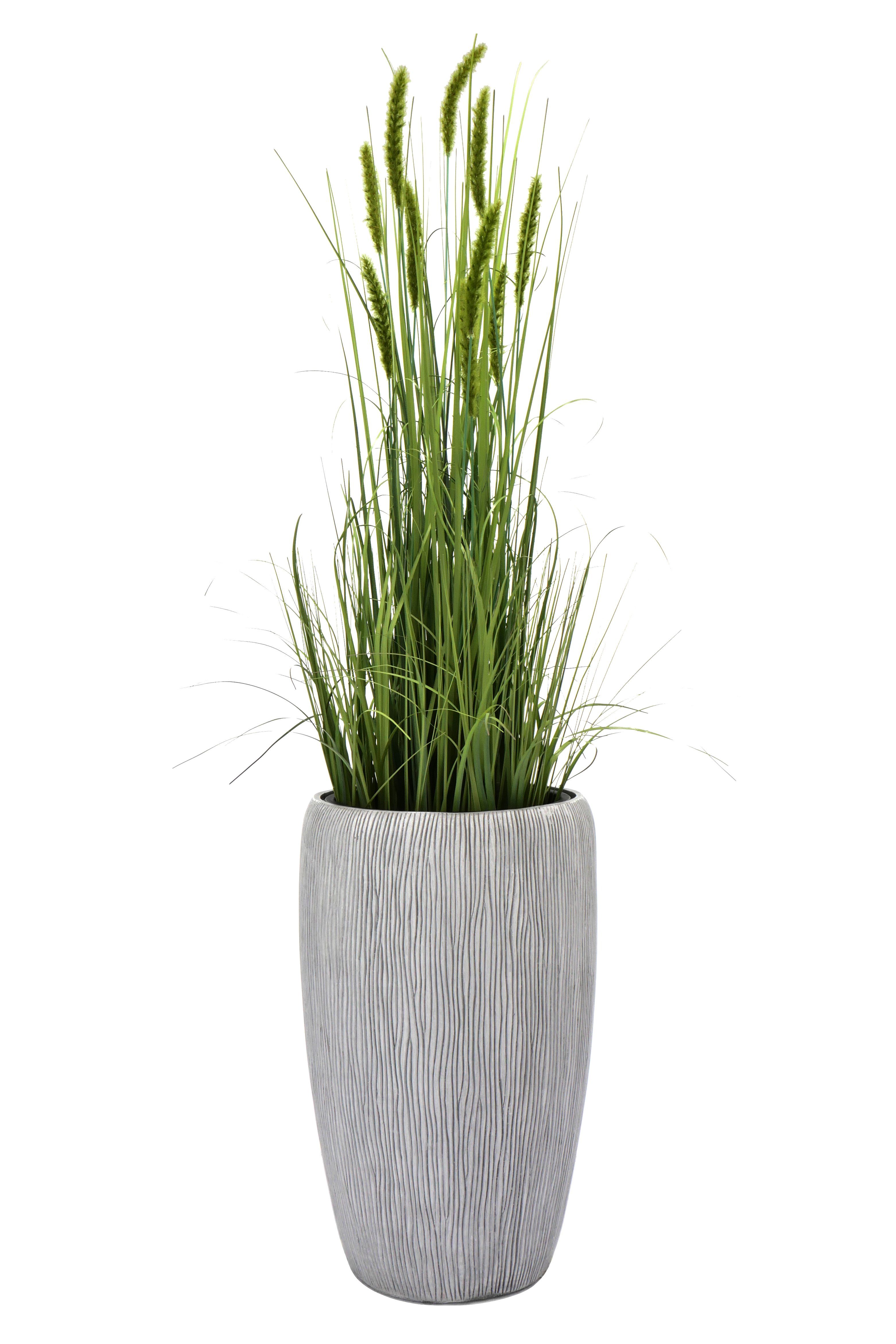 Flingora Bodenvase Paola, mit Einsatz - Indoor & Outdoor - Rillenstruktur Grauweiß - Höhe 51 cm