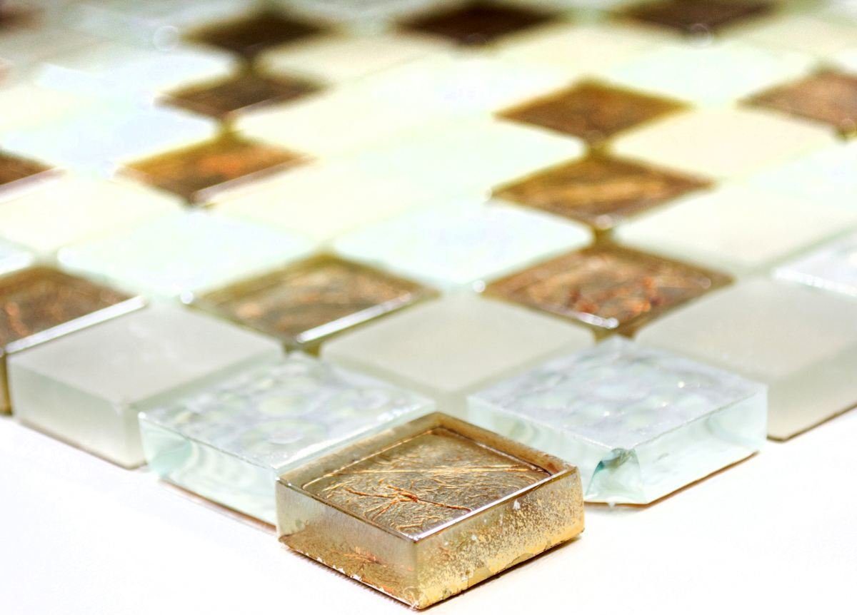 Mosani Mosaikfliesen Glasmosaik Crystal Mosaik champagner glänzend / 10 Matten