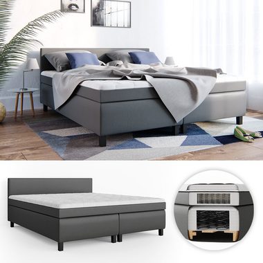 VitaliSpa® Boxspringbett Doppelbett Ehebett 180x200cm Philly Topper Schwarz