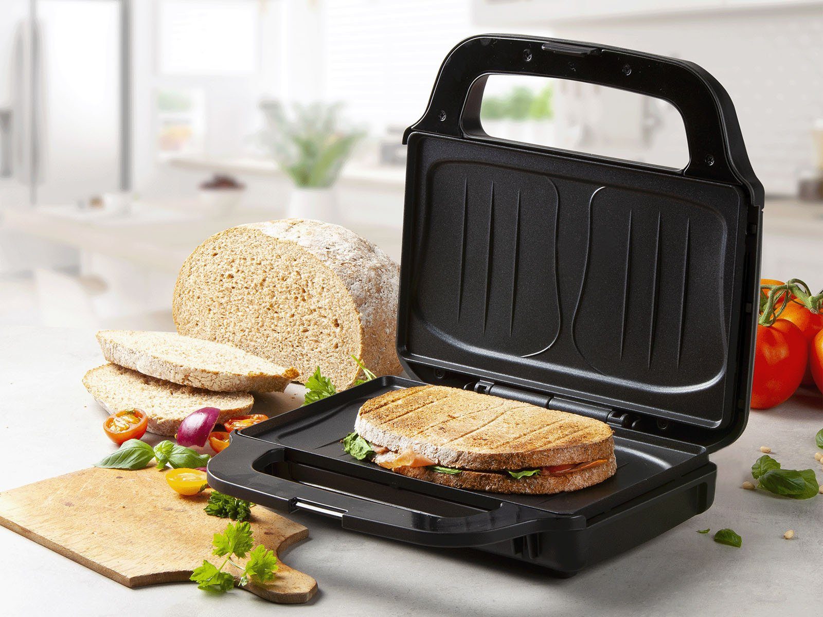 Domo Sandwichmaker, 900 W, 2er Toaster XXL Snack Panini-Maker & Gabel extra tief große Toasties