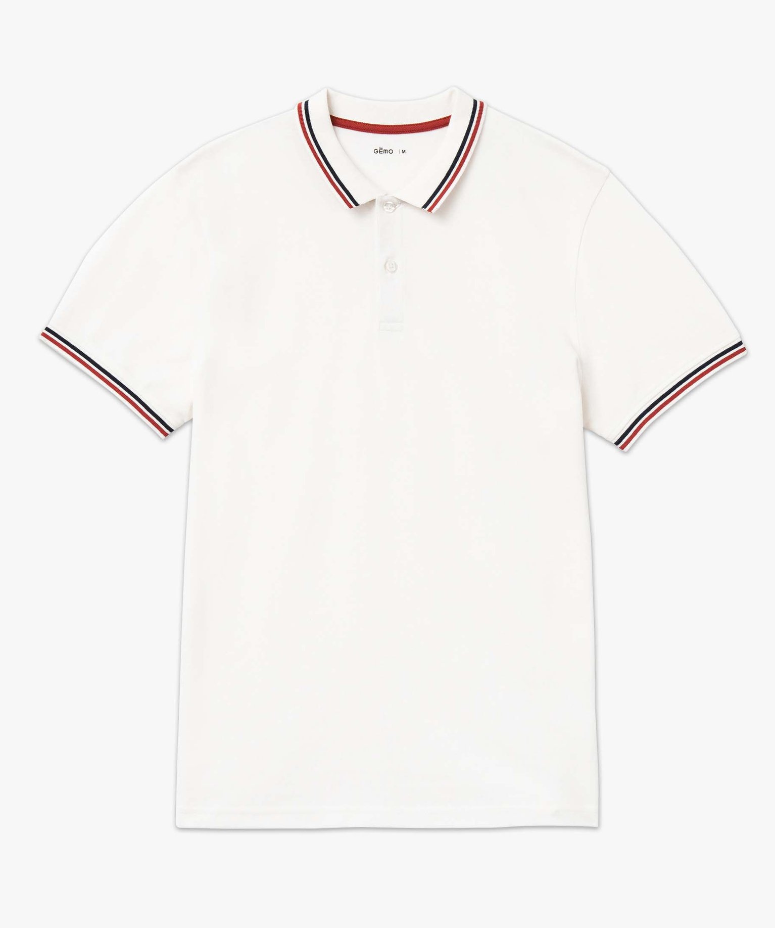 Polo homme en maille piquée avec finition rayée blanc | GEMO