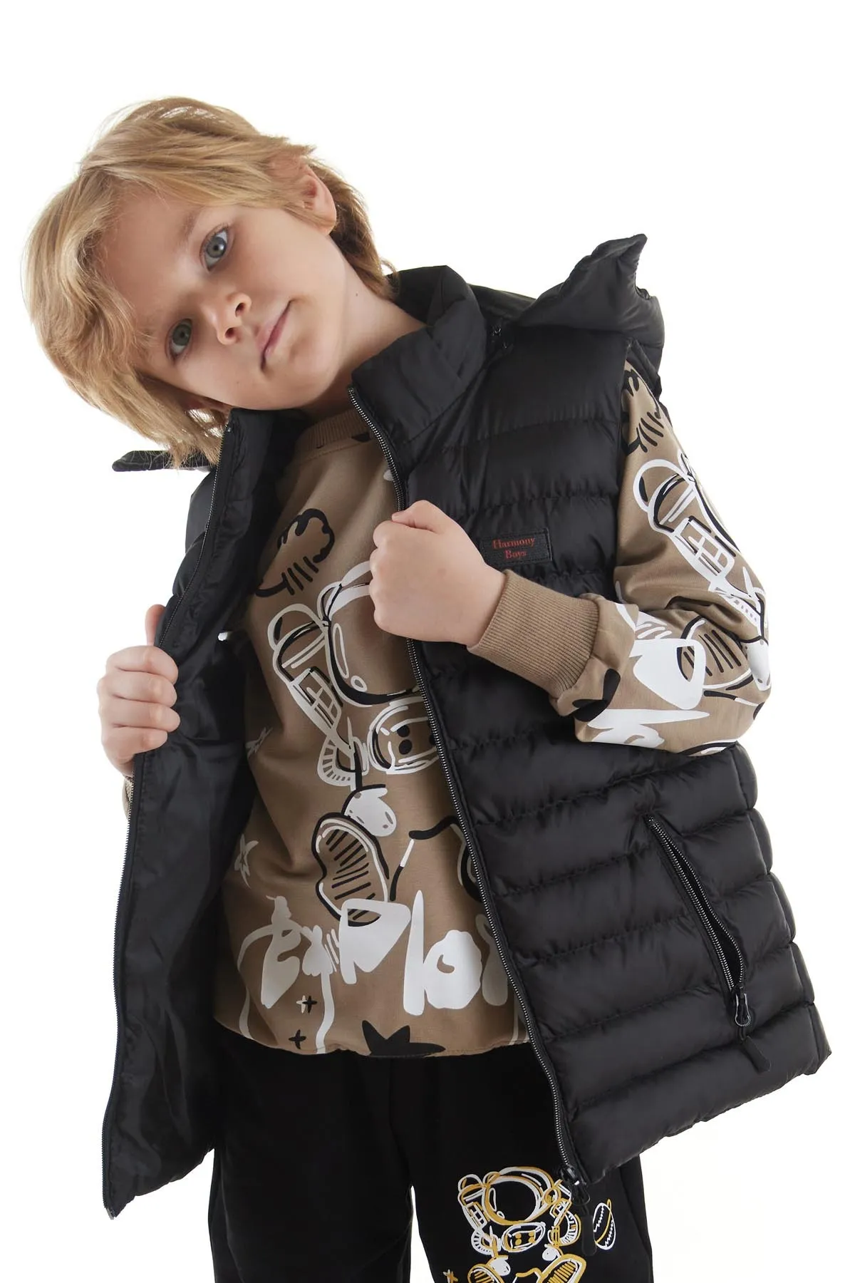 AHENGİM  Jungen-Modetrend-Pufferweste mit Kapuze Ak215051