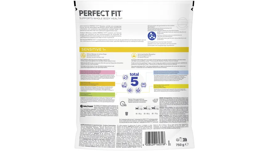 PERFECT FIT™ Katzentrockenfutter Beutel Sensitive 1+ mit Truthahn 750 g