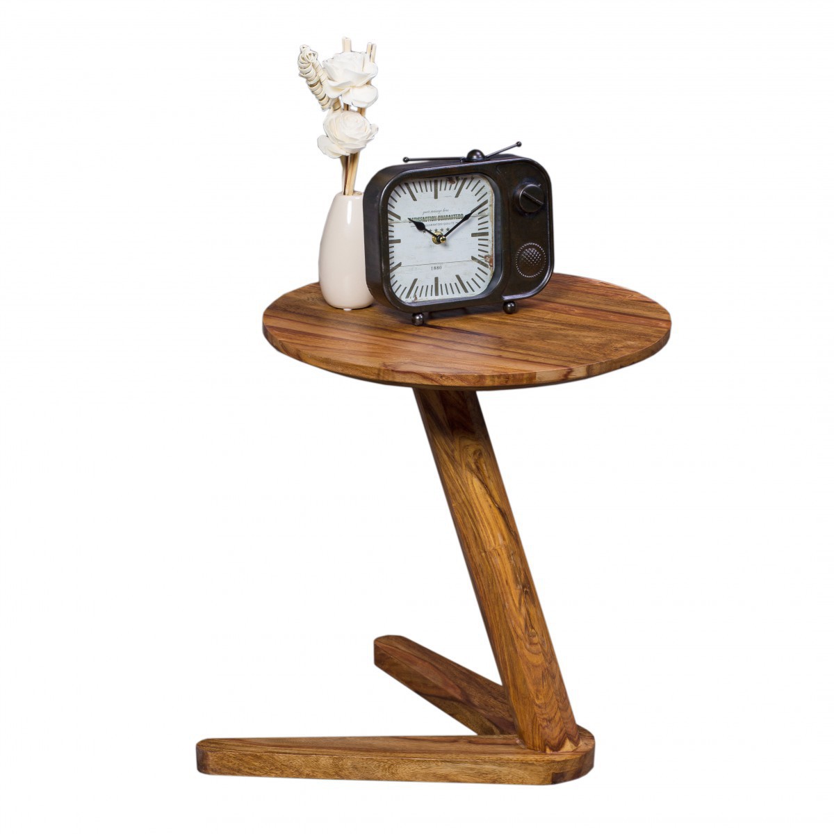 Wohnling Beistelltisch Massivholz Sheesham Design Wohnzimmer-Tisch 45 x 45cm rund Nachttisch Natur-Holz Landhaus-Stil