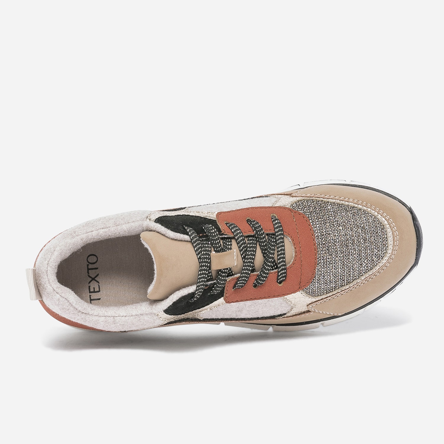 Tennis TEXTO beige, brique, dorée et noire