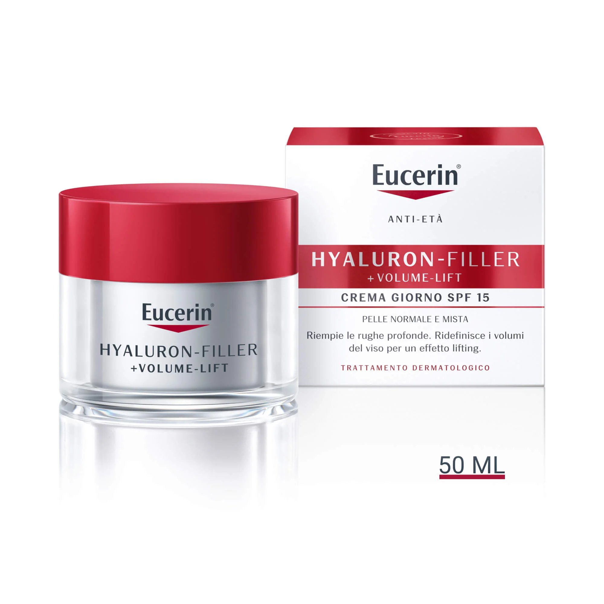 Crema de día con efecto lifting y relleno de ácido hialurónico para piel normal a mixta.