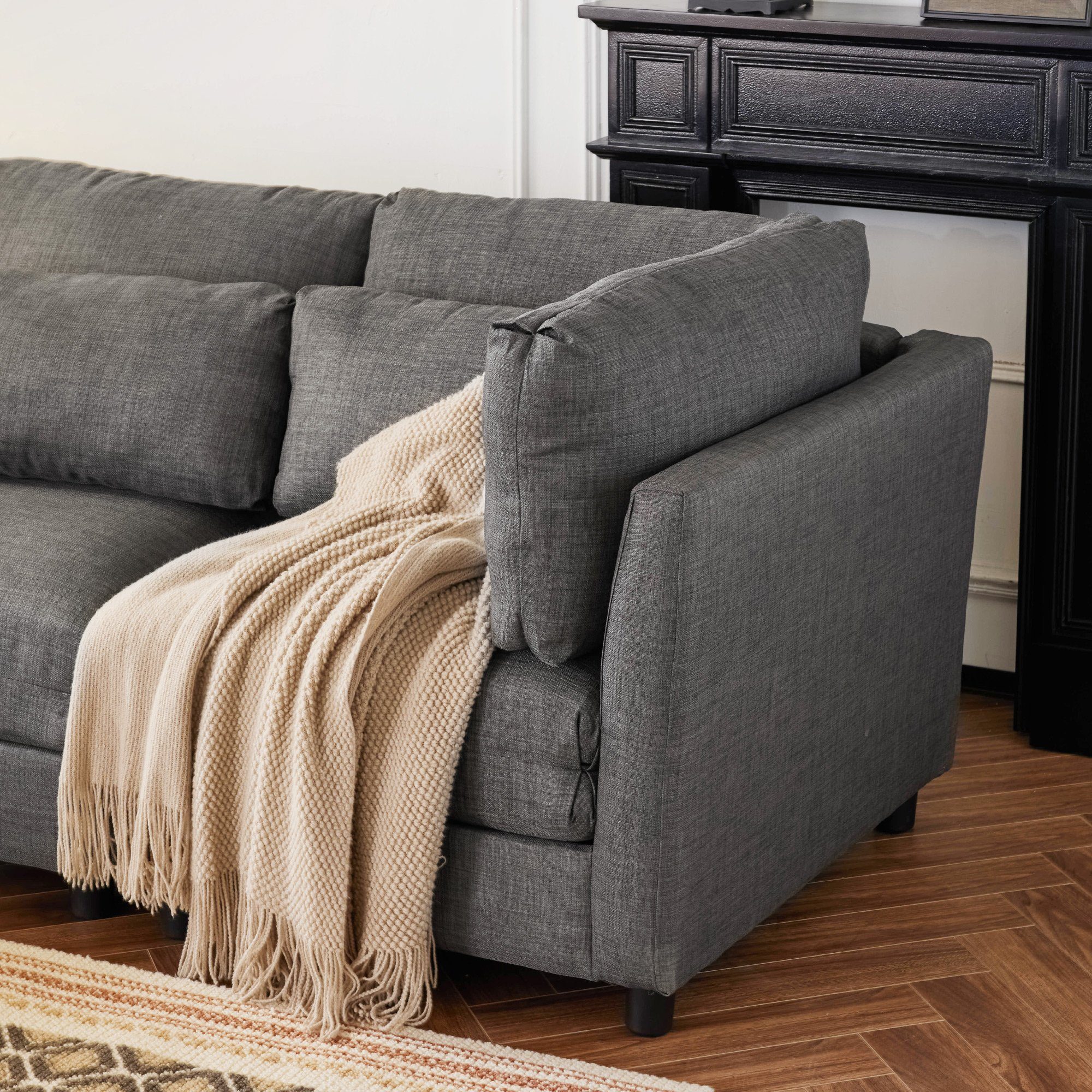 OKWISH Sofa Ecksofa Schlafsofa Wohnlandschaft, 3-Sitzer-Sofa, Wohnzimmersofa, Sofa mit Chaiselongue, mit Fußstütze