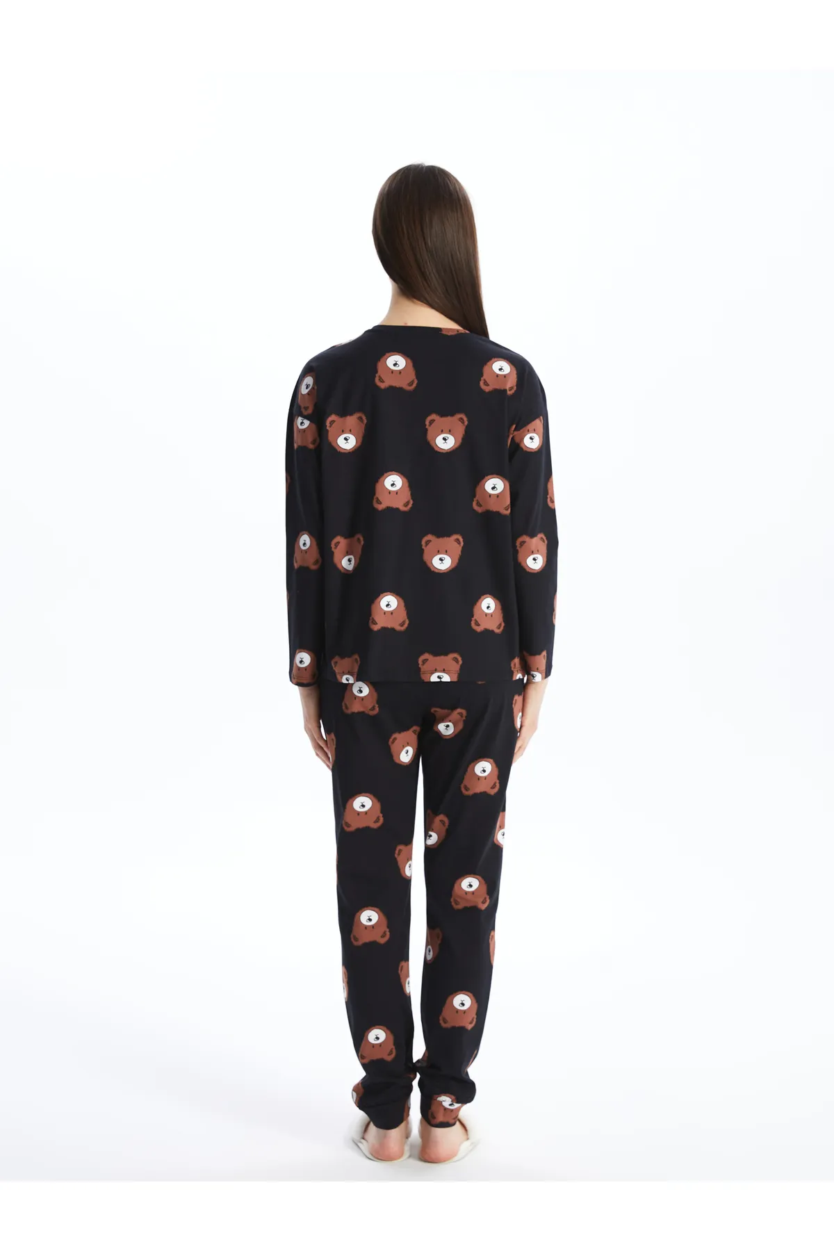 LC Waikiki  Bedrucktes Langarm-Damenpyjama-Set mit Rundhalsausschnitt