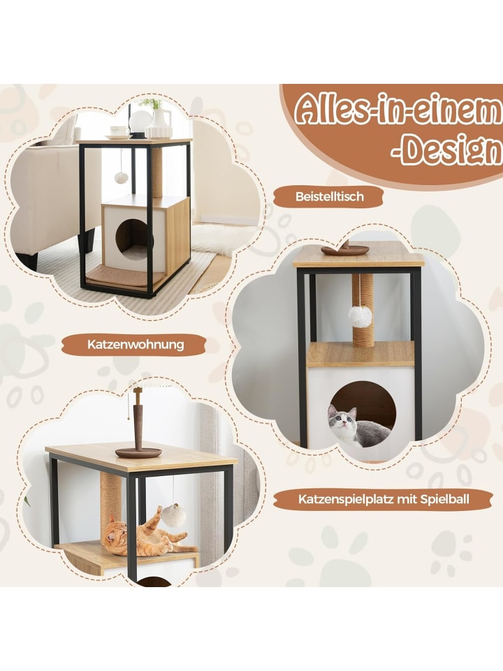COSTWAY 3 in 1 Katzenhaus Beistelltisch in Beige günstig kaufen onesize