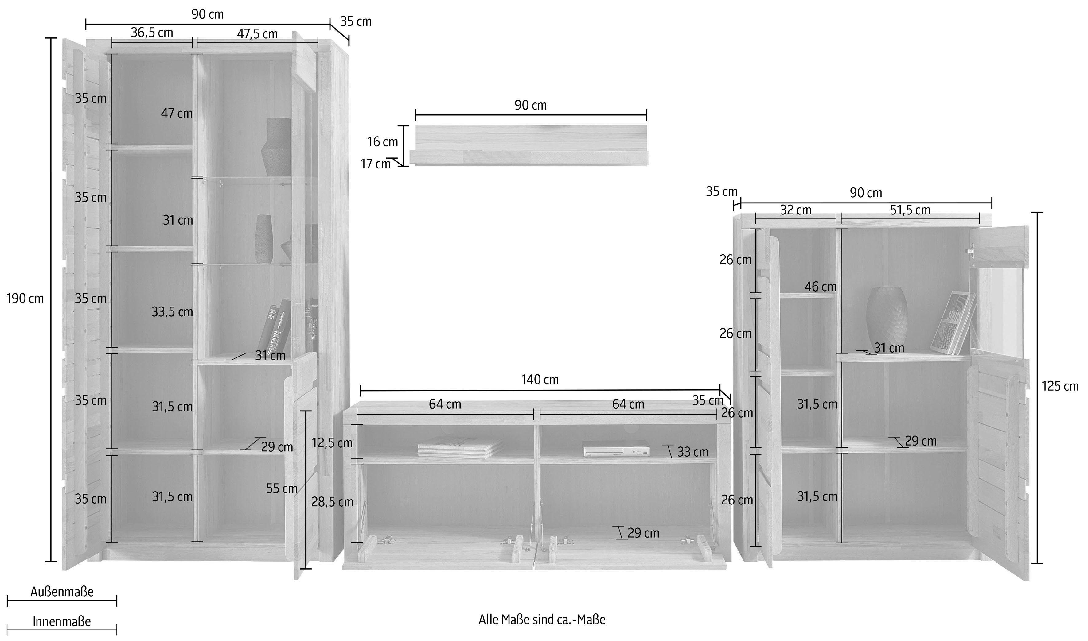 Woltra Wohnwand Silkeborg, (Set, 4-St), teilmassives Holz