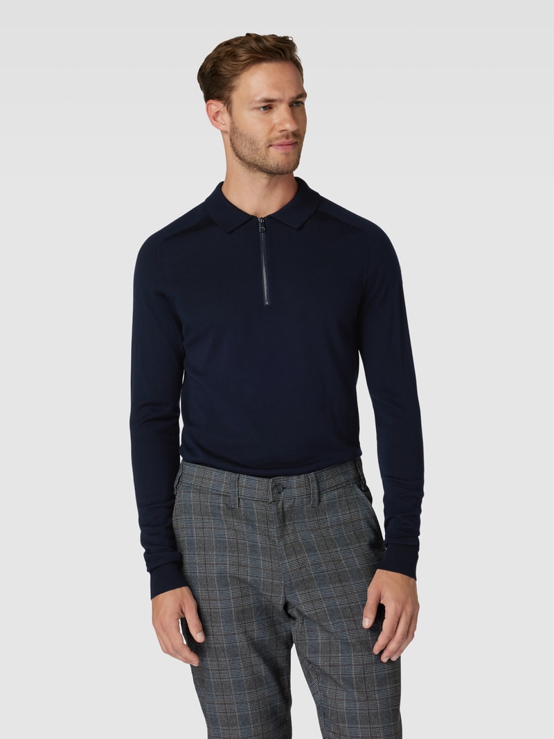 Pullover mit Polokragen aus Schurwolle in marineblau