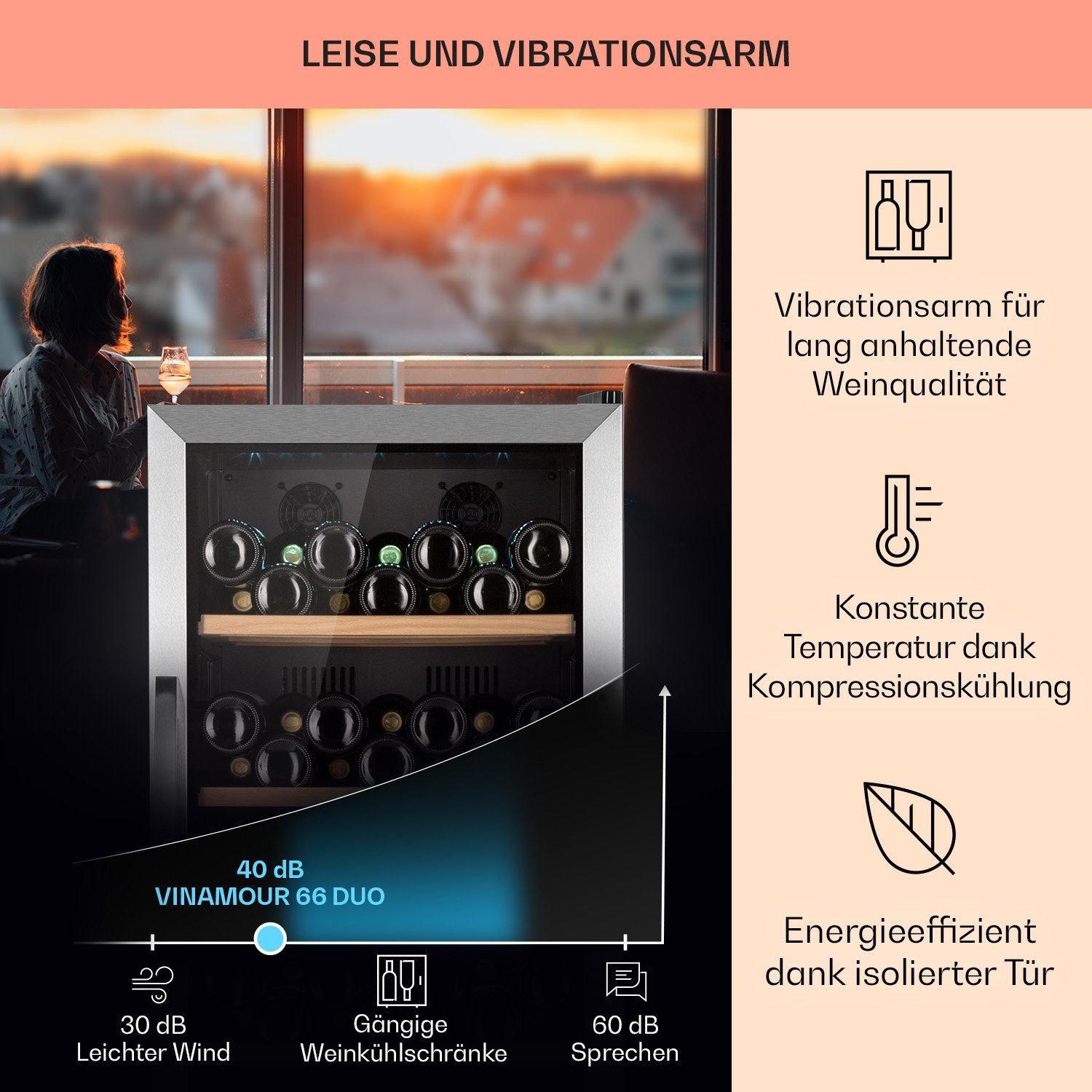 Klarstein Weinkühlschrank Vinamour 66 Duo, für 79 Standardflaschen á 0,75l,Wein Flaschenkühlschrank Weintemperierschrank Weinschrank Kühlschrank