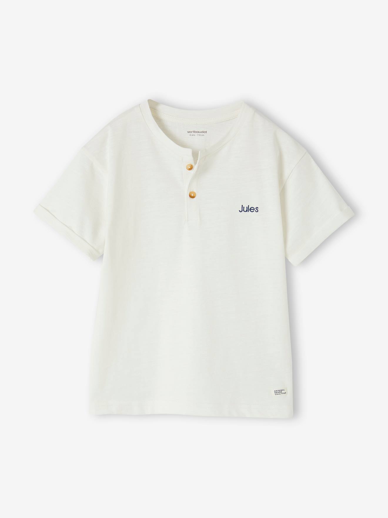 Vertbaudet Jungen Henley-Shirt mit Recycling-Baumwolle BASIC, personalisierbar - wollweiß
