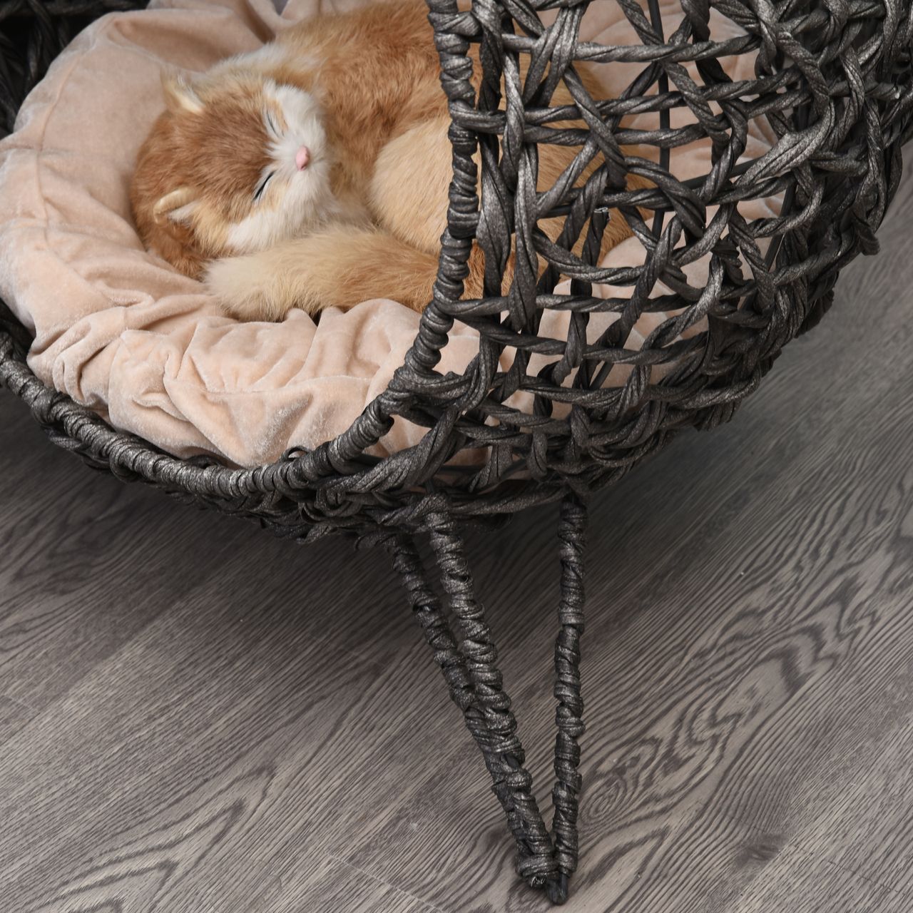 PawHut Katzenhaus aus Rattan mit Kissen Katzenschlafplatz Katzenhöhle Silbergrau