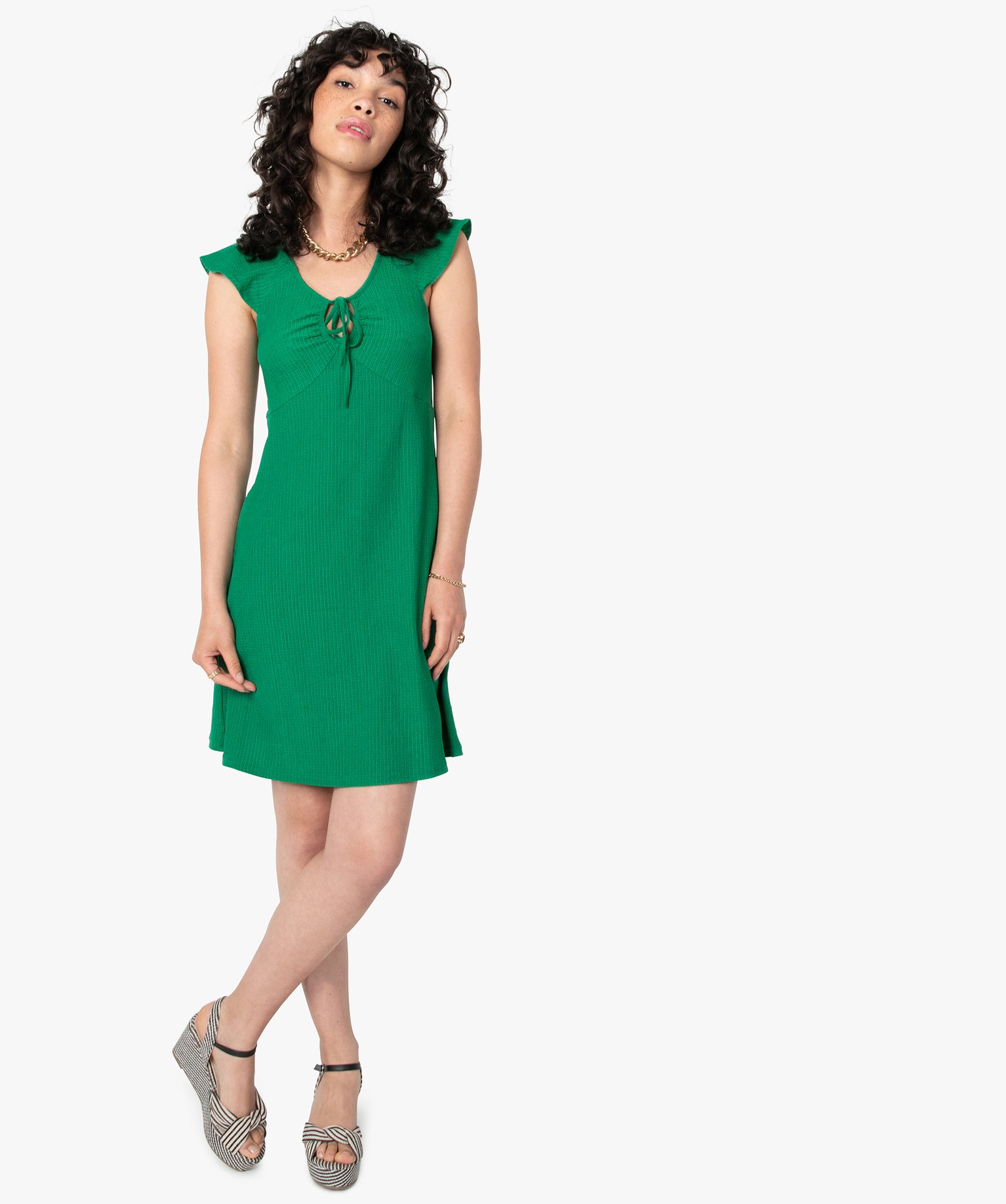 Robe femme à manches courtes avec ouverture goutte vert | GEMO