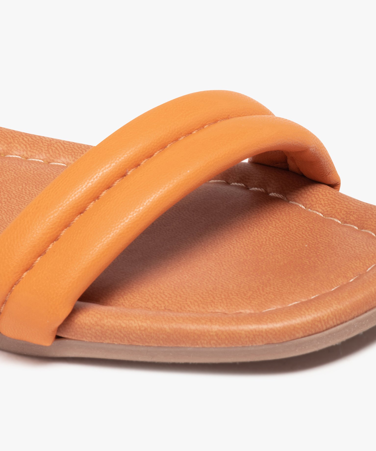Mules femme à talon plat et brides unies rembourrées orange | GEMO