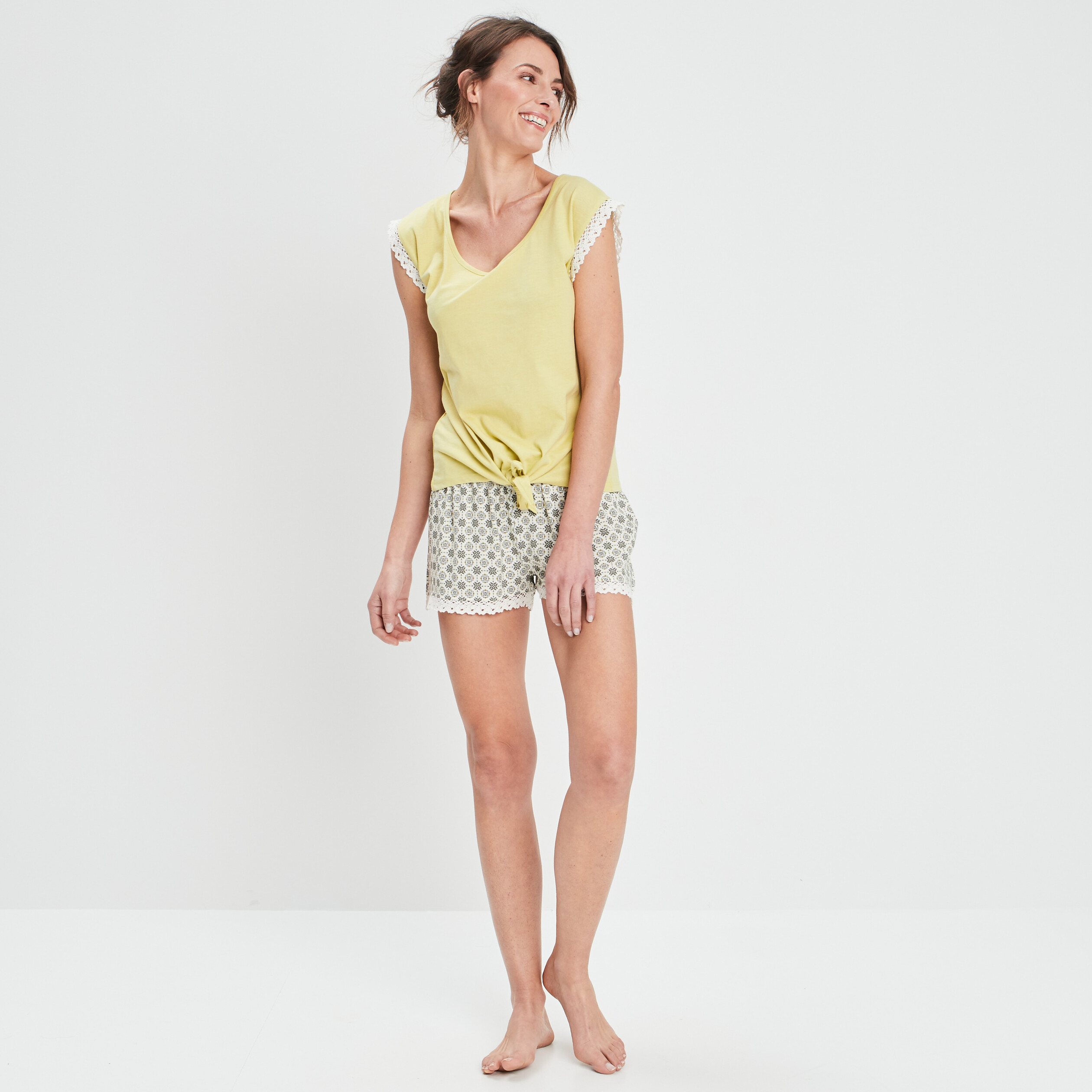 Ensemble pyjama 2 pièces t-shirt à noeud ecru femme | La Halle