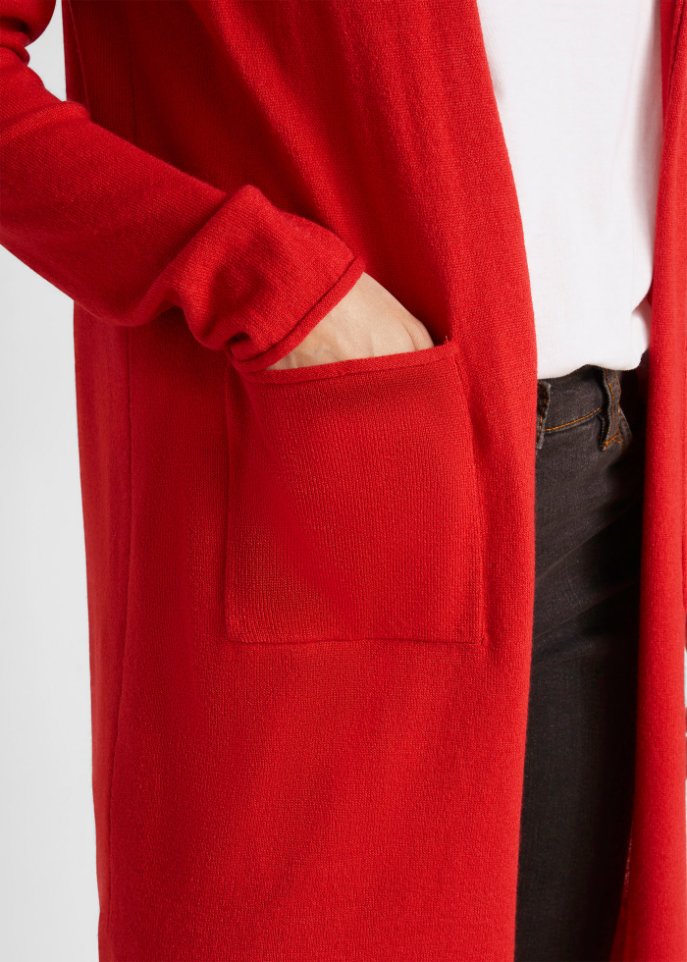 Longstrickjacke mit Kapuze
