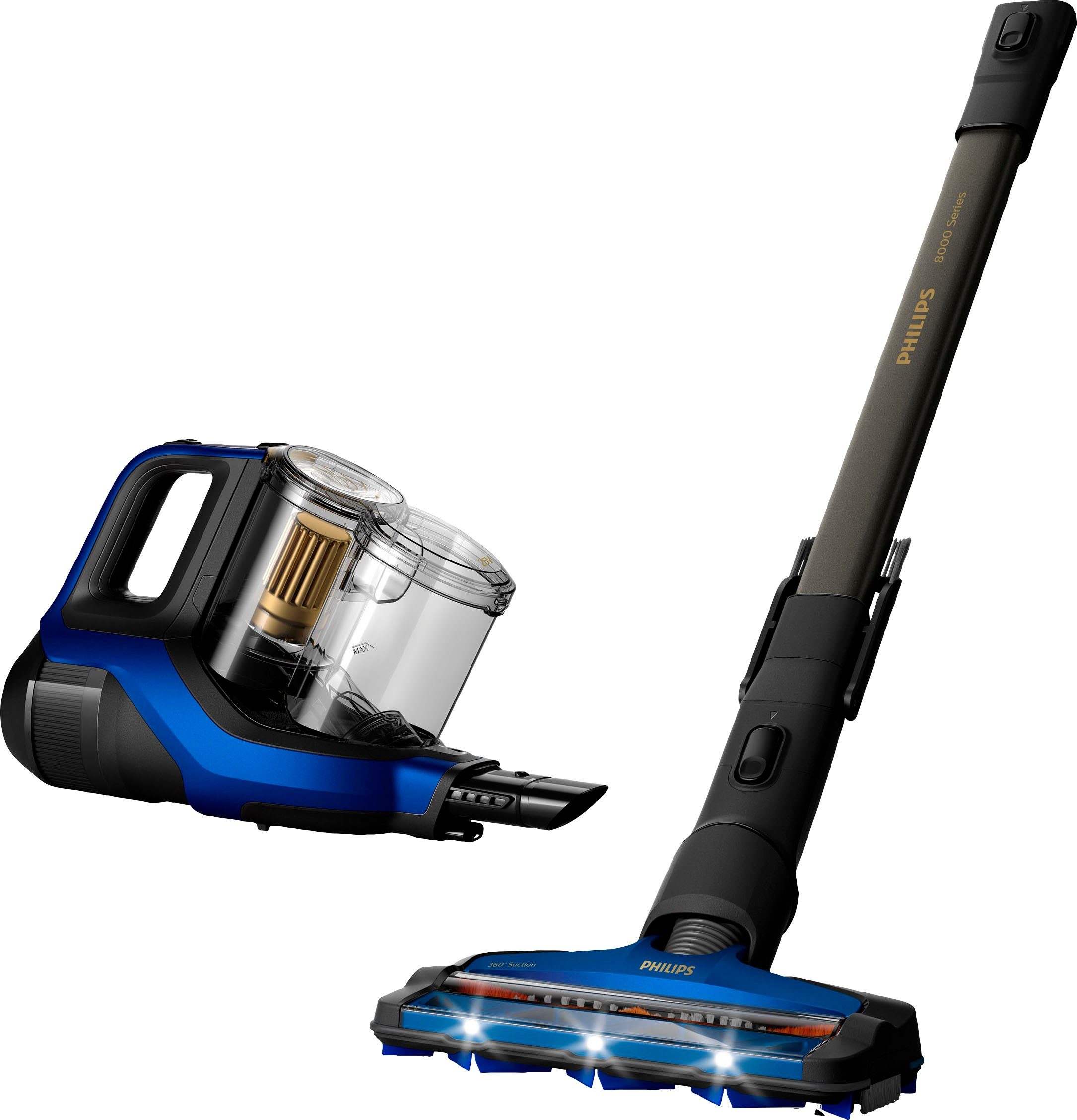 Philips Akku-Stielstaubsauger XC8045/01 SpeedPro Max, beutellos, mit 60 Minuten Laufzeit und 360°-Saugdüse