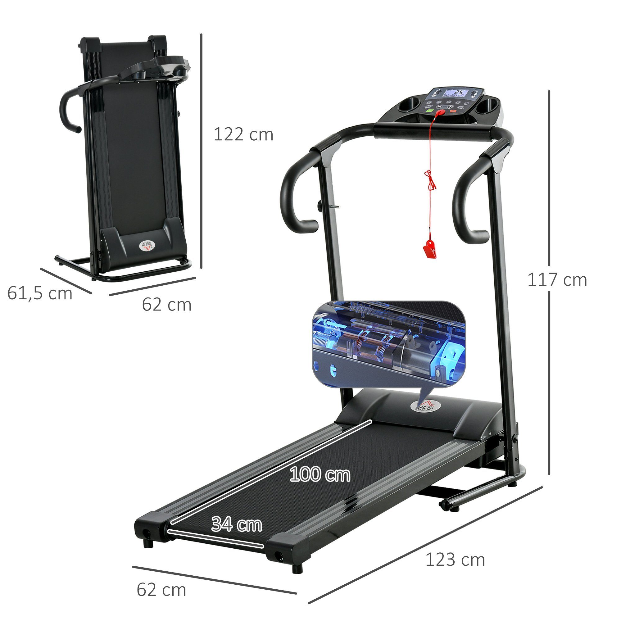 HOMCOM Laufband Motorized Laufband (Set, 1-tlg., mit LCD-Anzeige), ultraflach, nach dem Training leicht verstaubar