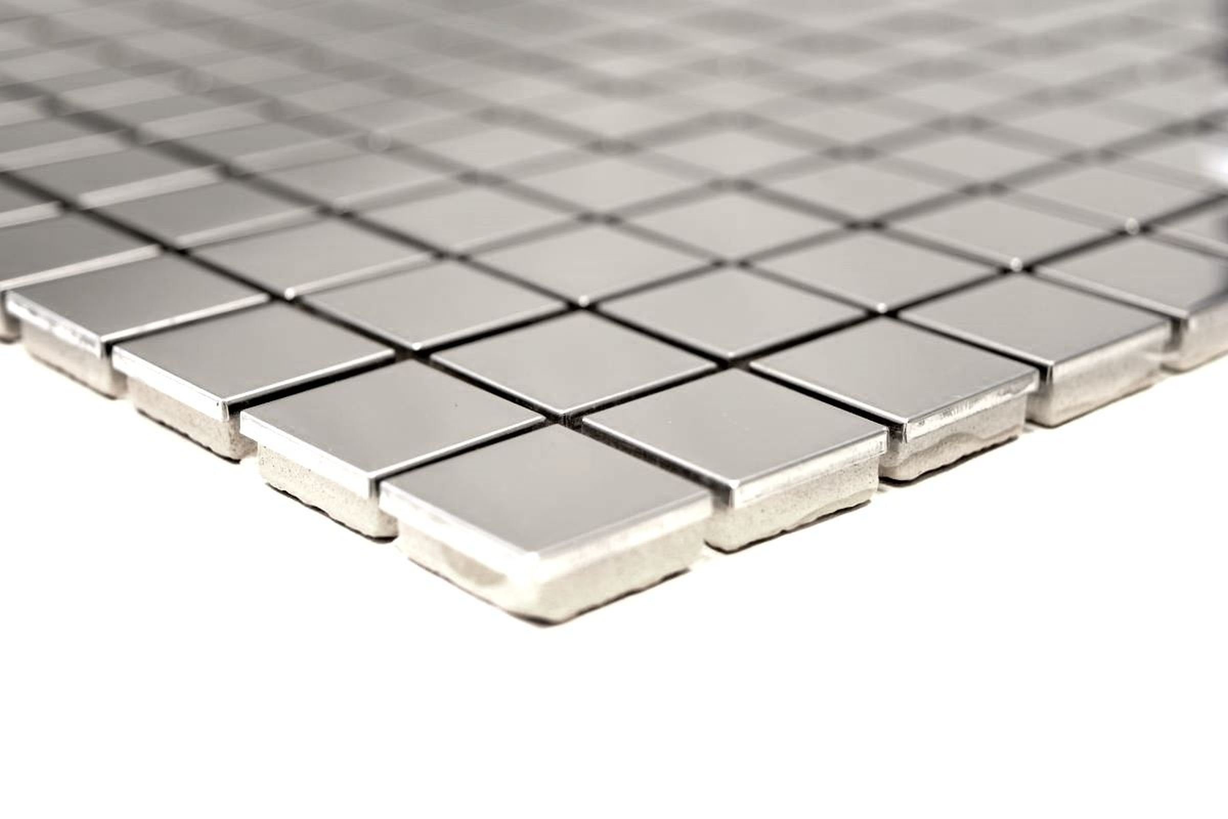 Mosani Mosaikfliesen Edelstahl Mosaik Fliese silber gebürstet matt Küchenwand