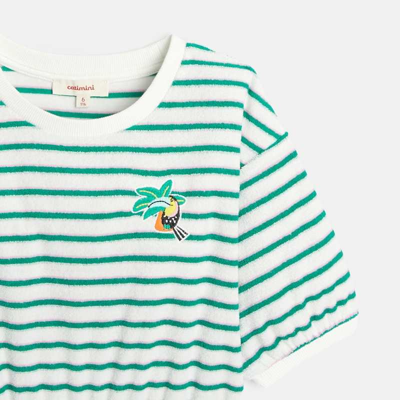 Robe fille écrue à rayures vertees Catimini