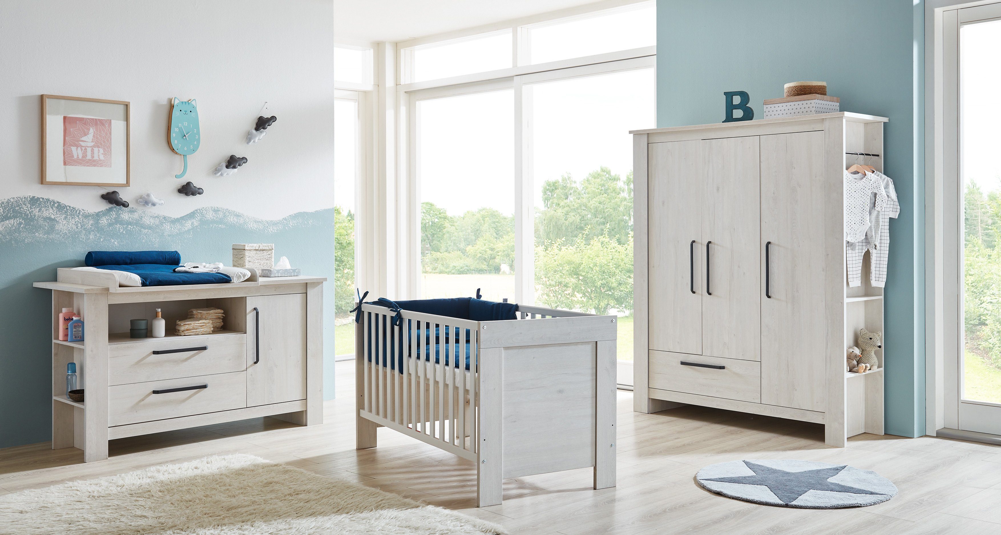 arthur berndt Babyzimmer-Komplettset Til, (Set, 3-St., Kinderbett, Schrank, Wickelkommode), Made in Germany; mit Kinderbett, Schrank und Wickelkommode