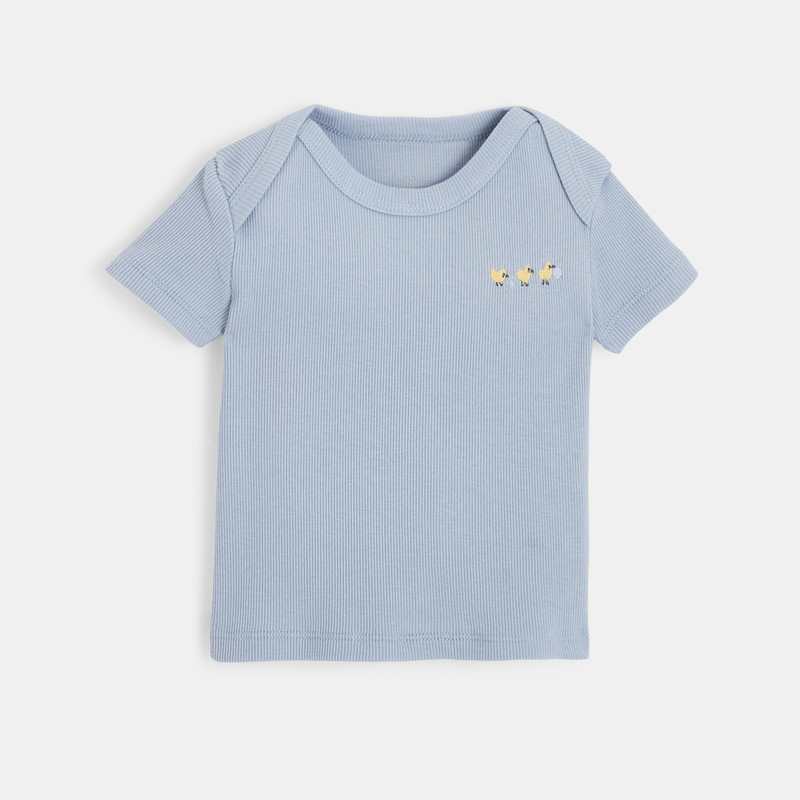 T-shirt manches courtes bébé en coton bio bleu Absorba