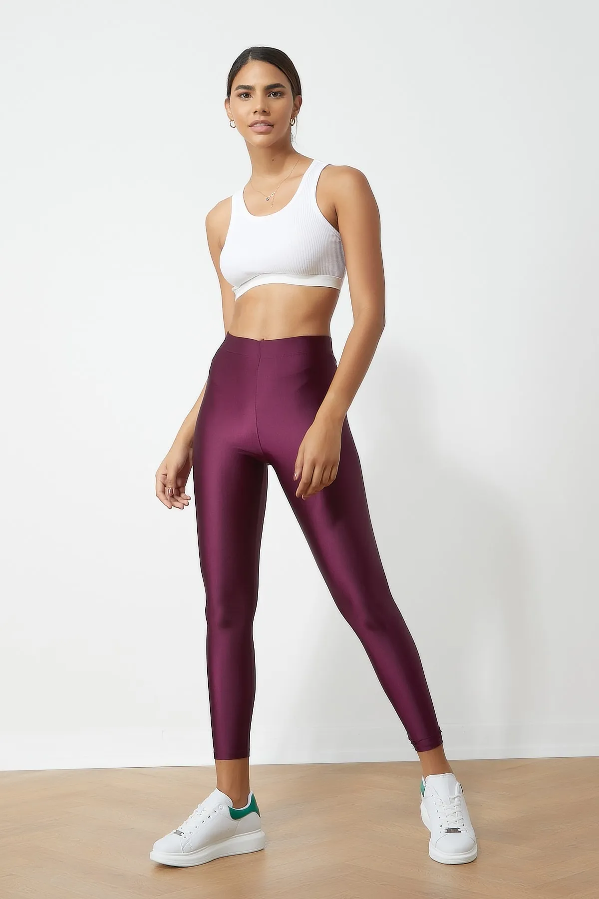 Tonny Black  Burgunderrote Disco-Strickleggings mit hoher Taille für Damen Tbg002