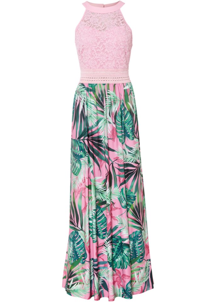 Maxikleid mit Print und Spitze