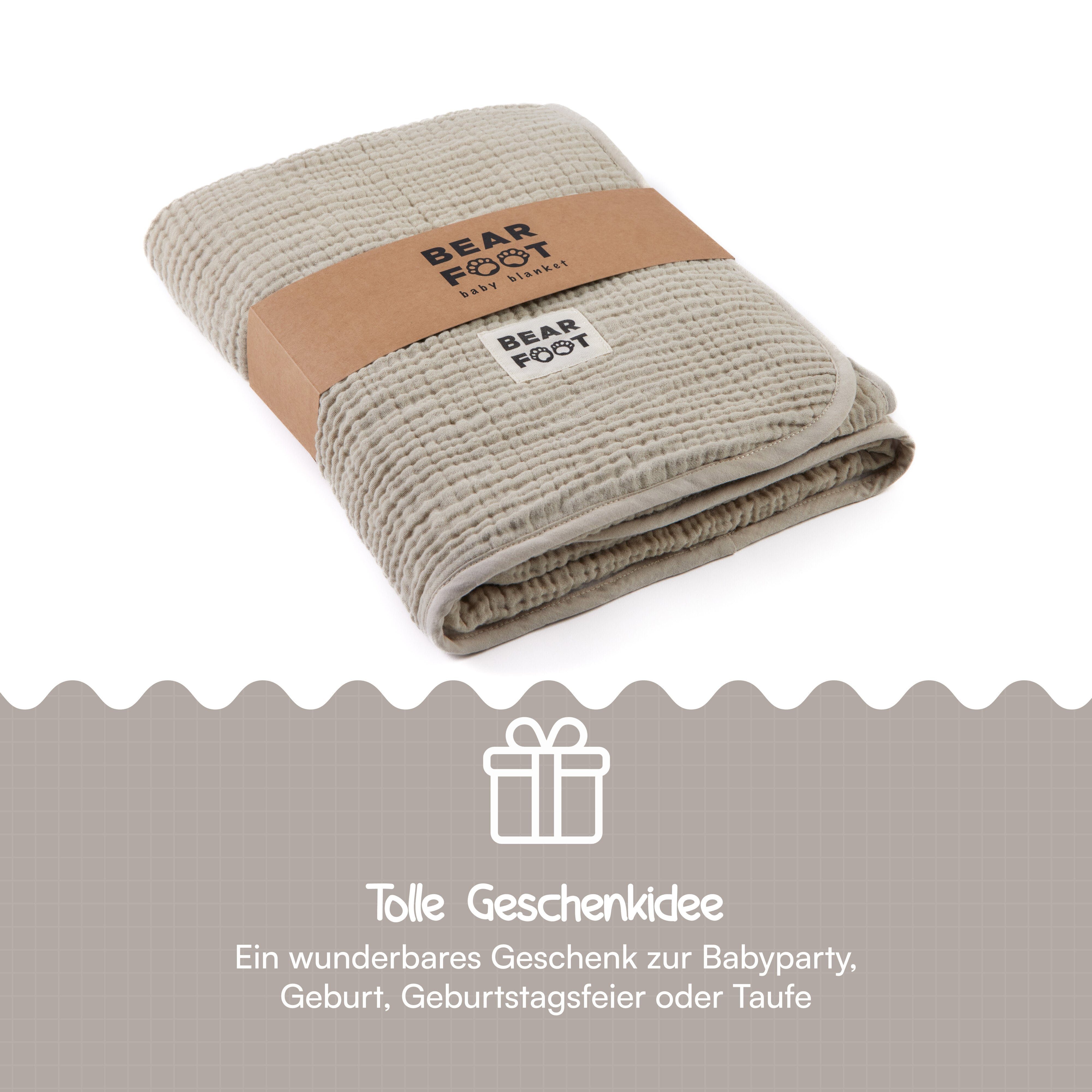 Babydecke Babydecke Musselin Fleecedecke flauschig weich - braun, BEARFOOT, flauschige Kuscheldecke, Baby, Neugeborene, Geschenk Junge & Mädchen