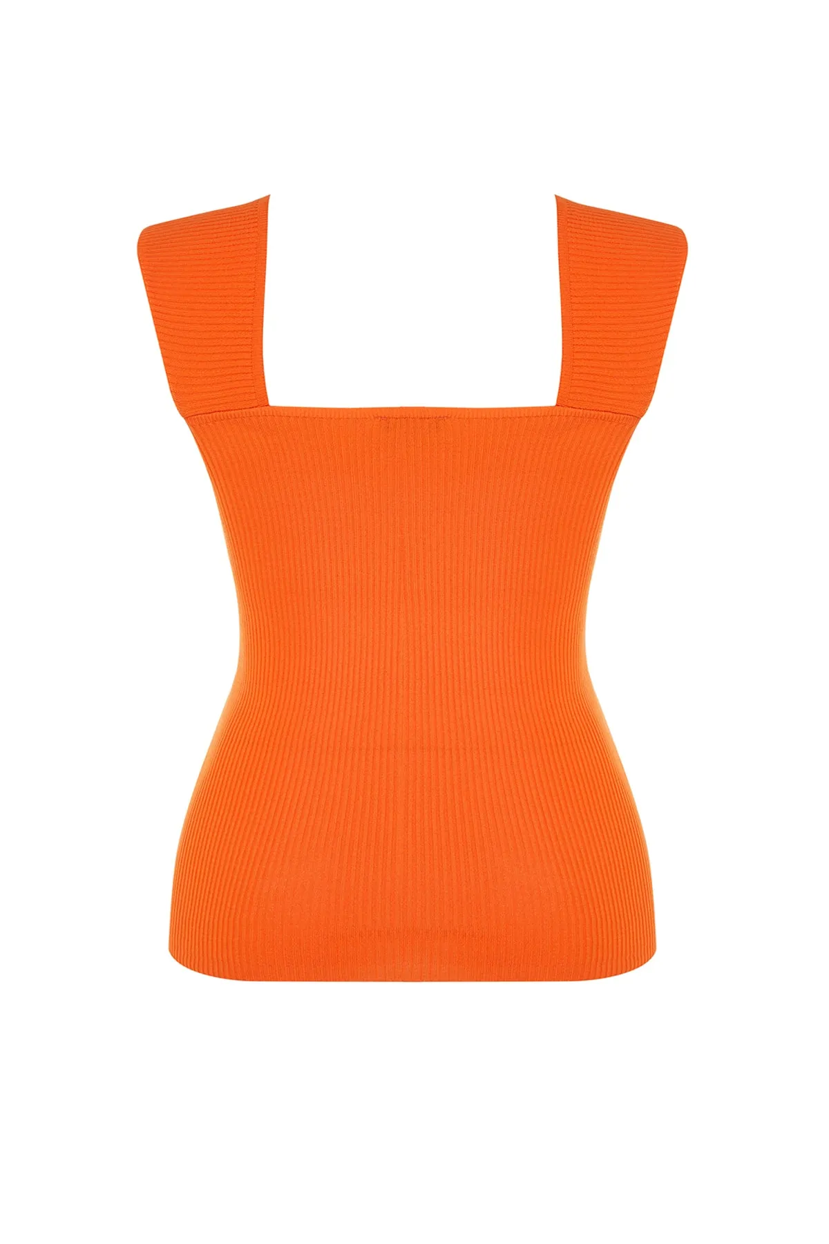 Trendyol Curve  Orangefarbene, figurbetonte, dünne Strickbluse mit herzförmigem Ausschnitt TBSSS23AF00021