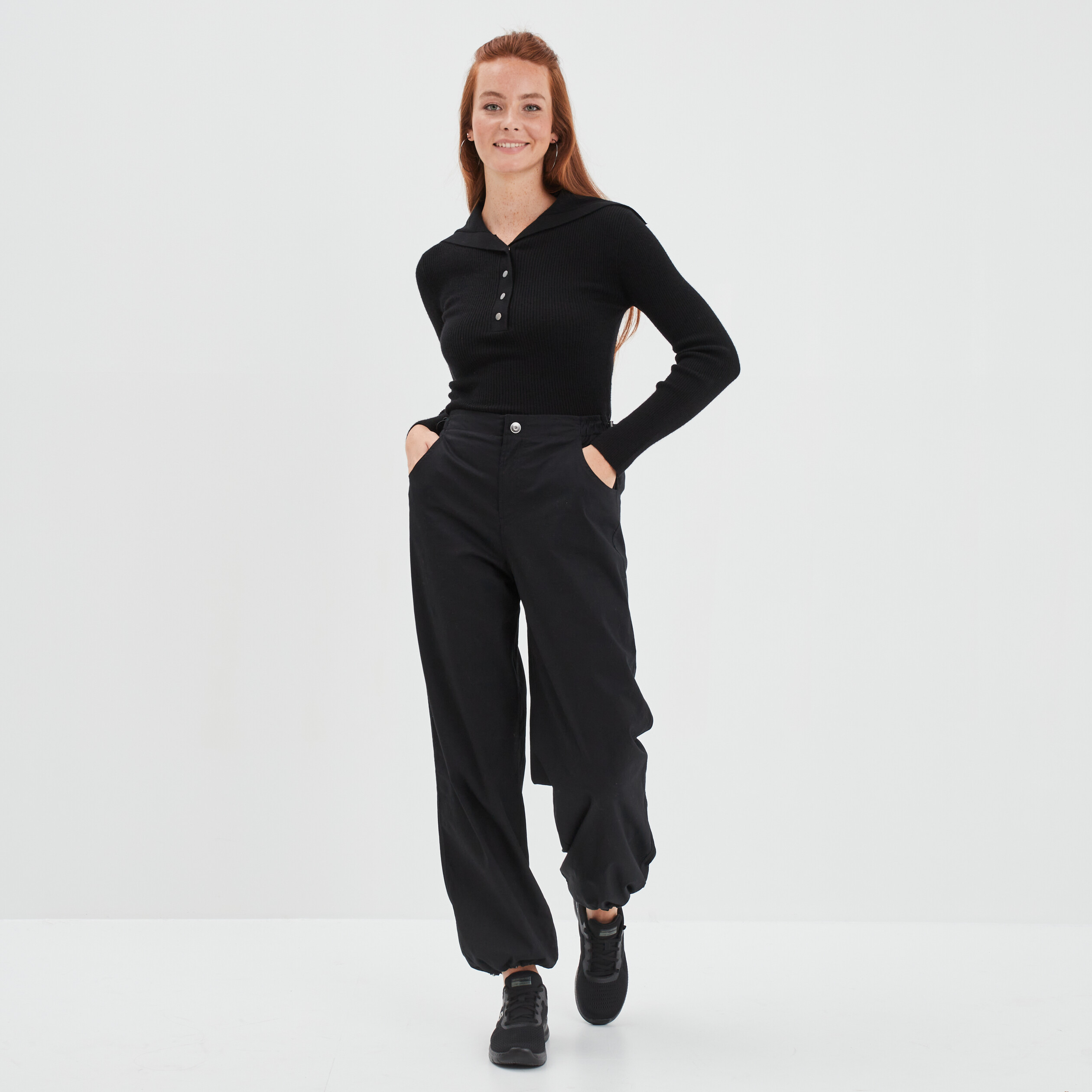 Pull col camionneur boutonné Liberto noir femme | La Halle