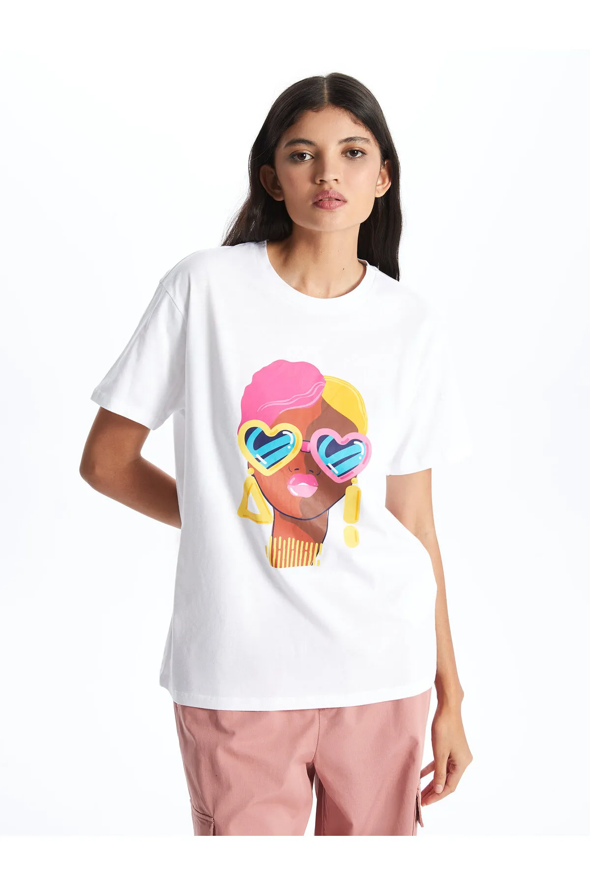 LC Waikiki  Bedrucktes, kurzärmliges Damen-T-Shirt mit Rundhalsausschnitt