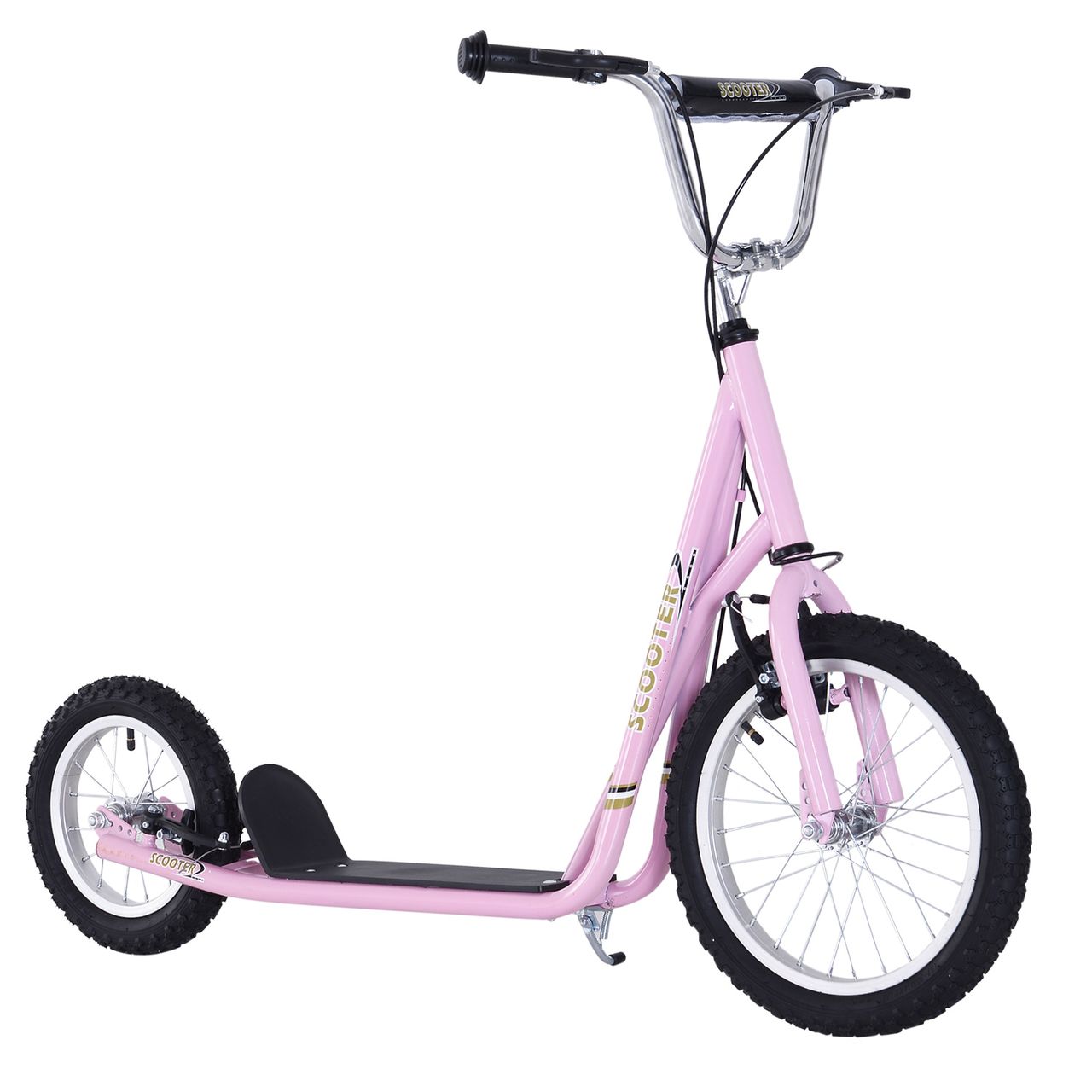 HOMCOM Kinderroller mit Bremsen 16/12 Zoll Scooter Tretroller Cityroller Kinder Roller Kickboard für 5  Jahre Kinder Rosa 135 x 58 x 92-100 cm