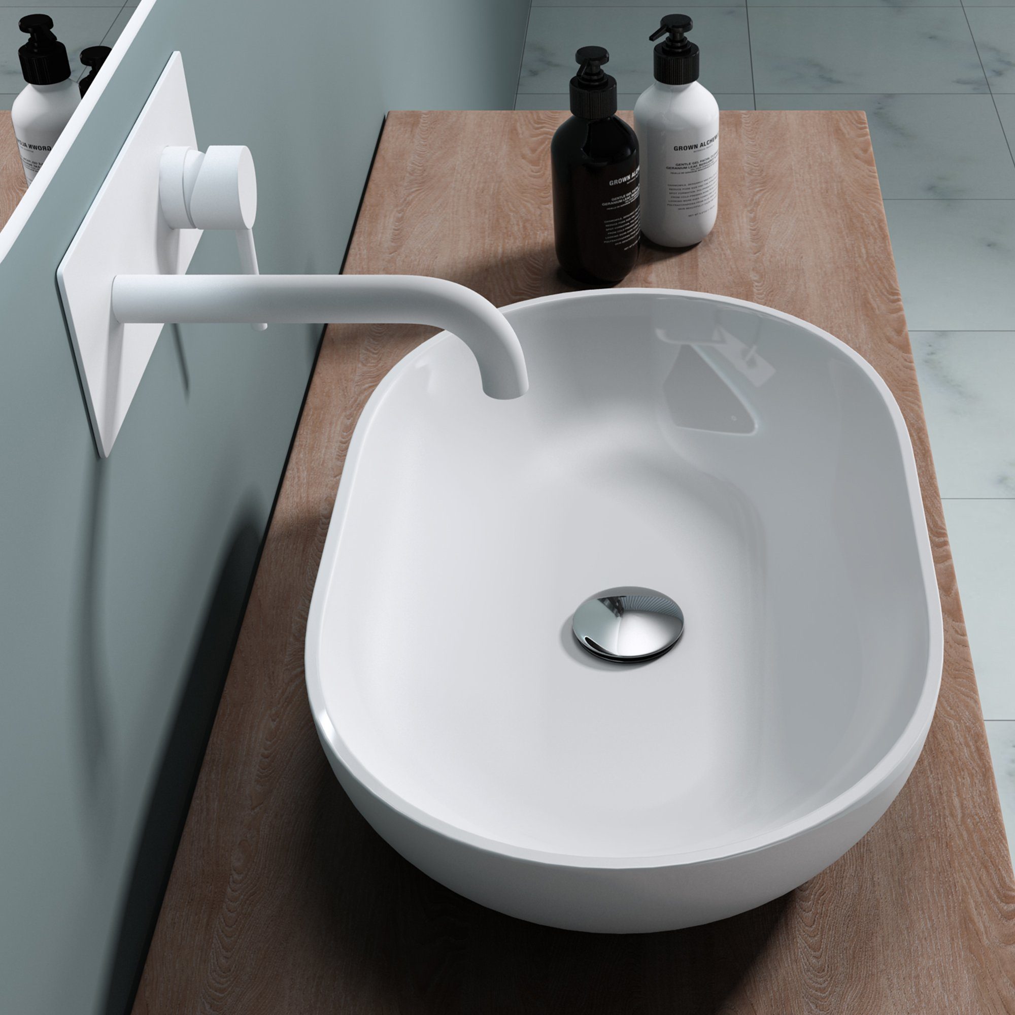 doporro Aufsatzwaschbecken doporro Design Waschbecken Bad 54x34x10cm Waschtisch aus hochwertigem Guss-Marmor DIN-Anschlüsse