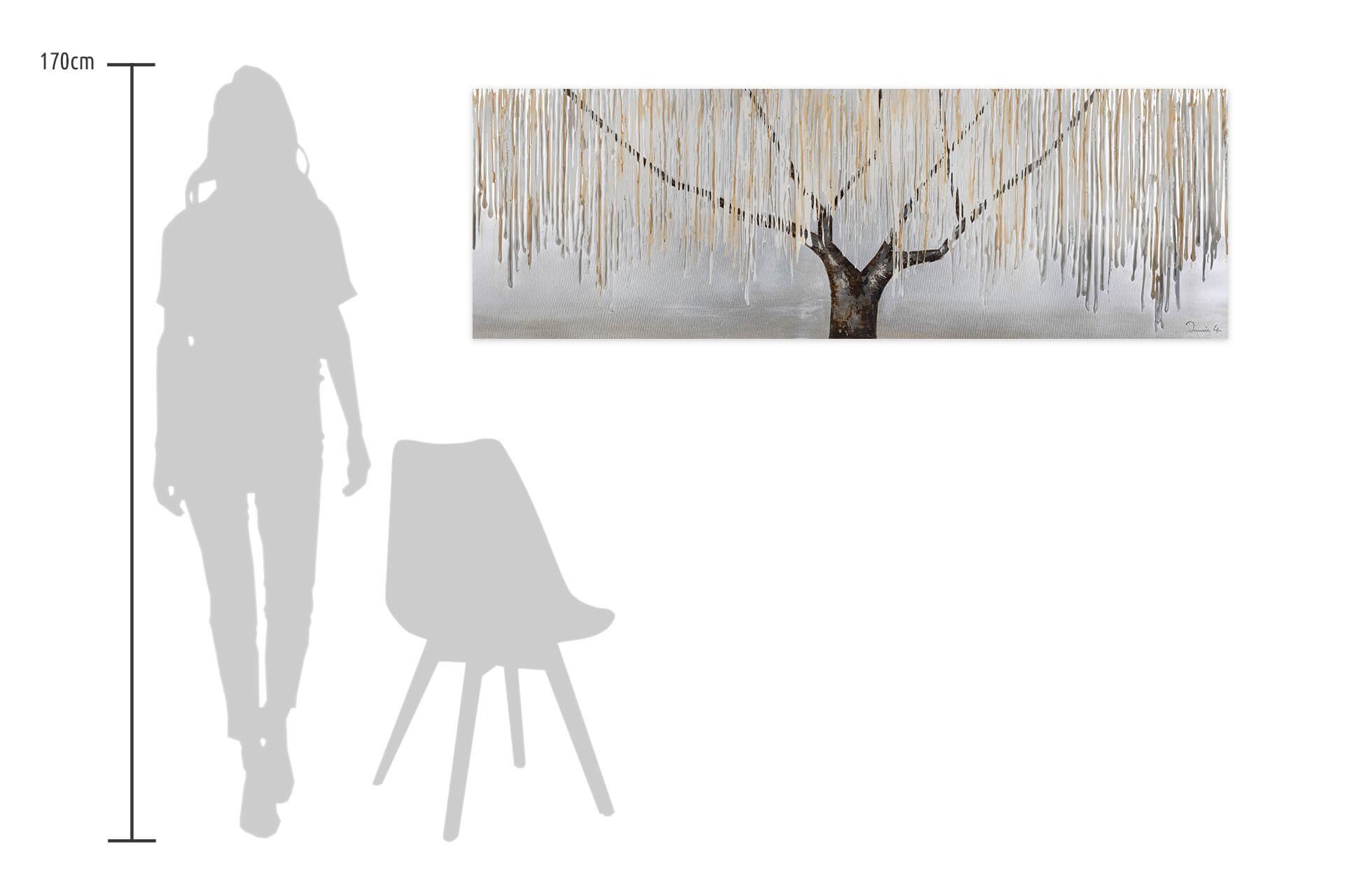 KUNSTLOFT Gemälde Trauerweide im Nebel 150x50 cm, Leinwandbild 100% HANDGEMALT Wandbild Wohnzimmer