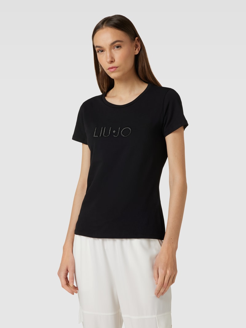T-Shirt mit Ziersteinbesatz in black
