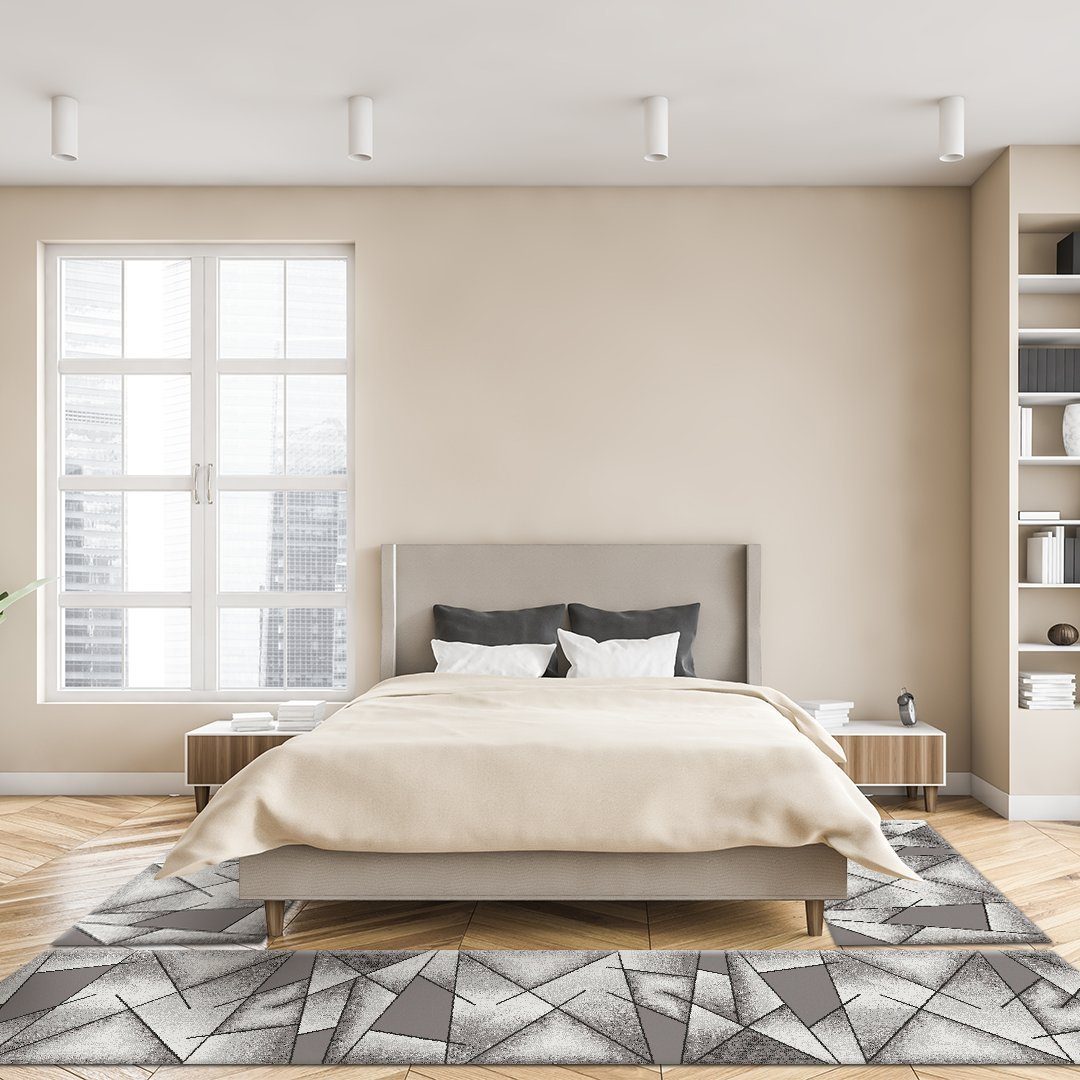 Bettumrandung oKu-Tex, (Set 3 teilig, 3-tlg), Bettvorleger-Set, Läufer mit 2 x Brücke, Grau, Schlafzimmer, Läufer-Set für das Schlafzimmer, robust & pflegeleicht, Höhe 11 mm rechteckig schmal, gewebt