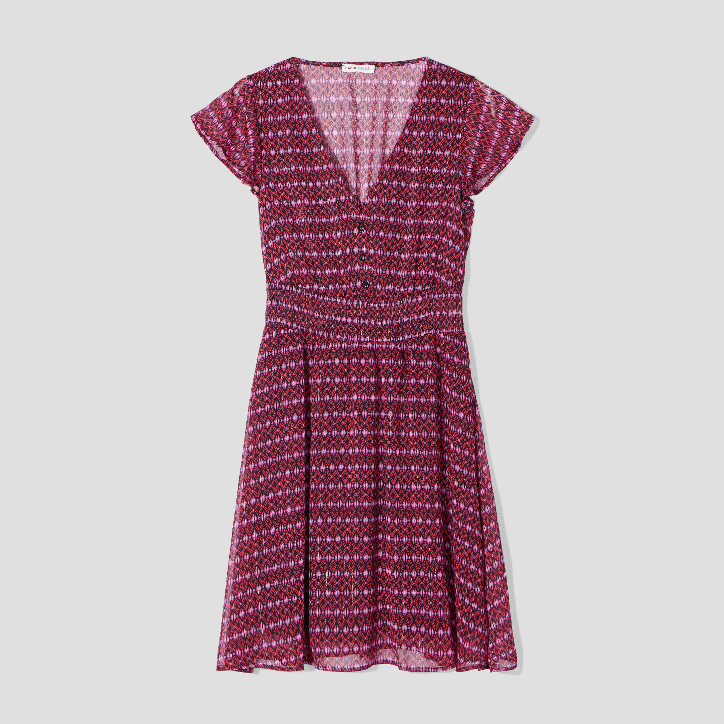 Robe évasée manches courtes rouge femme | Cache Cache