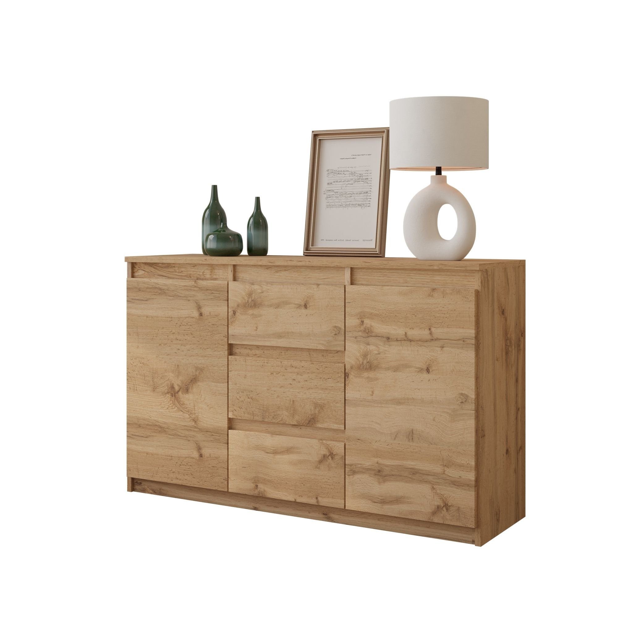 Furnica Kommode MIKEL, 3 Schubladen und 2 Türen - Votan Eiche H75cm B120cm T35cm (1 St)