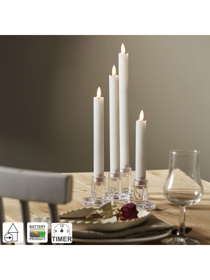 STAR Trading LED-Stabkerzen 'Flamme', Echtwachs, 4er-Set, weiß günstig kaufen onesize
