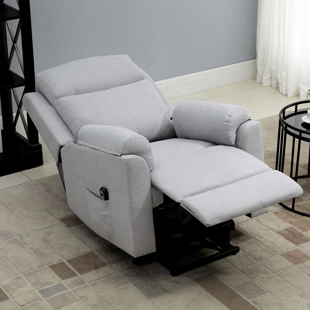 HOMCOM elektrischer Aufstehsessel Sessel mit Aufstehhilfe für Senior Relaxsessel Fernsehsessel Liegefunktion Leinen-Touch Grau 83 x 89 x 102 cm