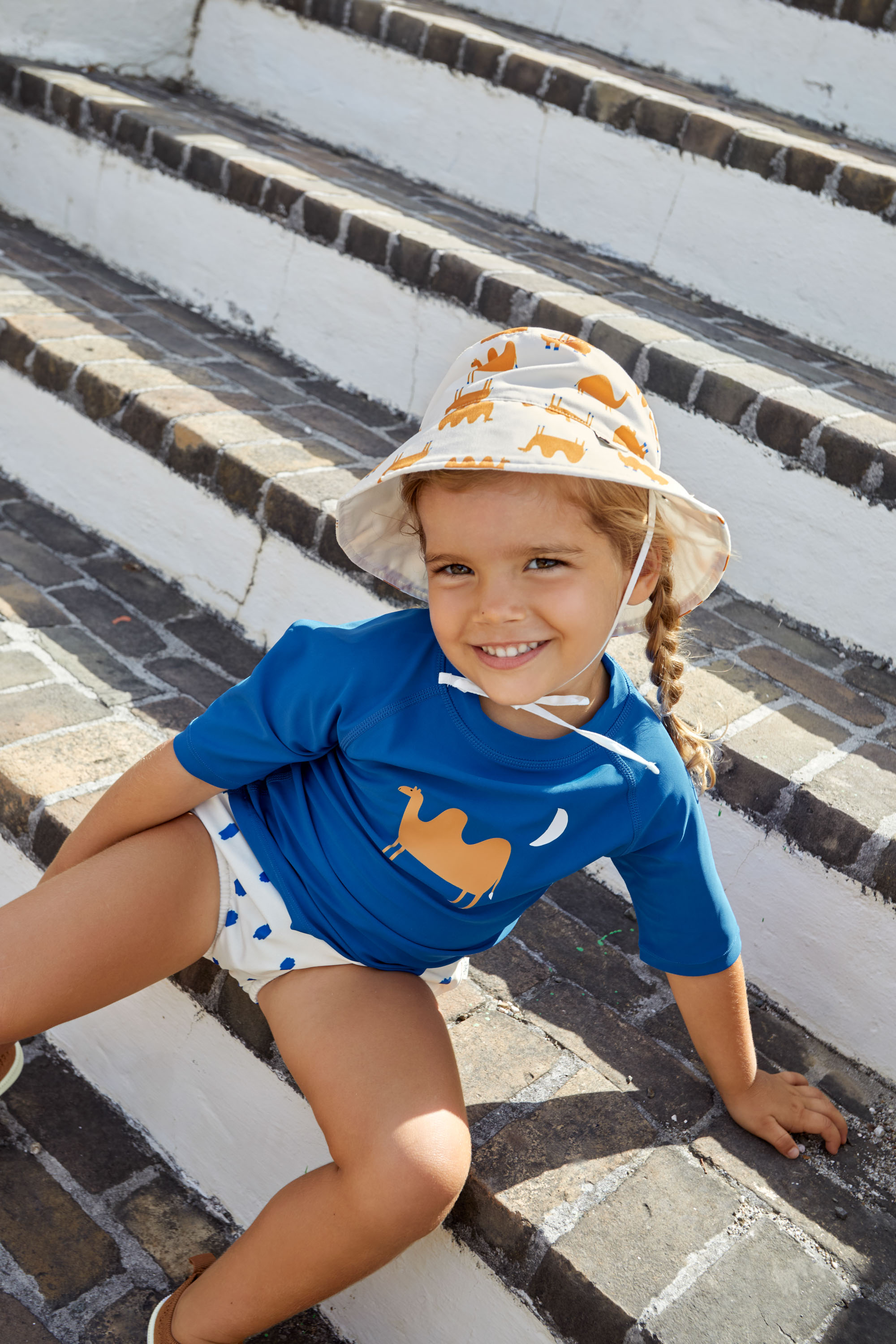 UV Shirt Kinder Kurzarm - Kamel, Blau