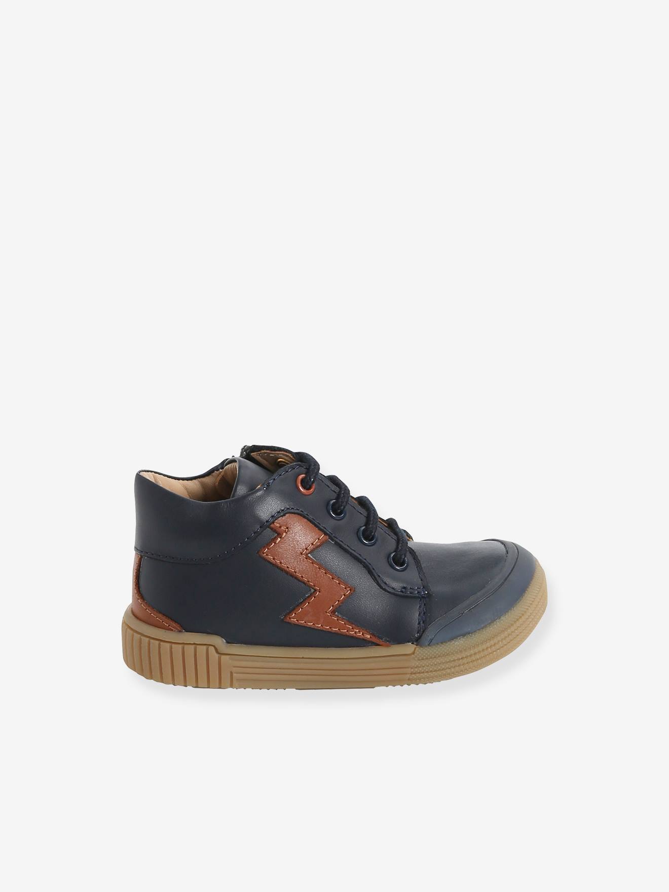 Bottines cuir bébé garçon lacets + glissière marine