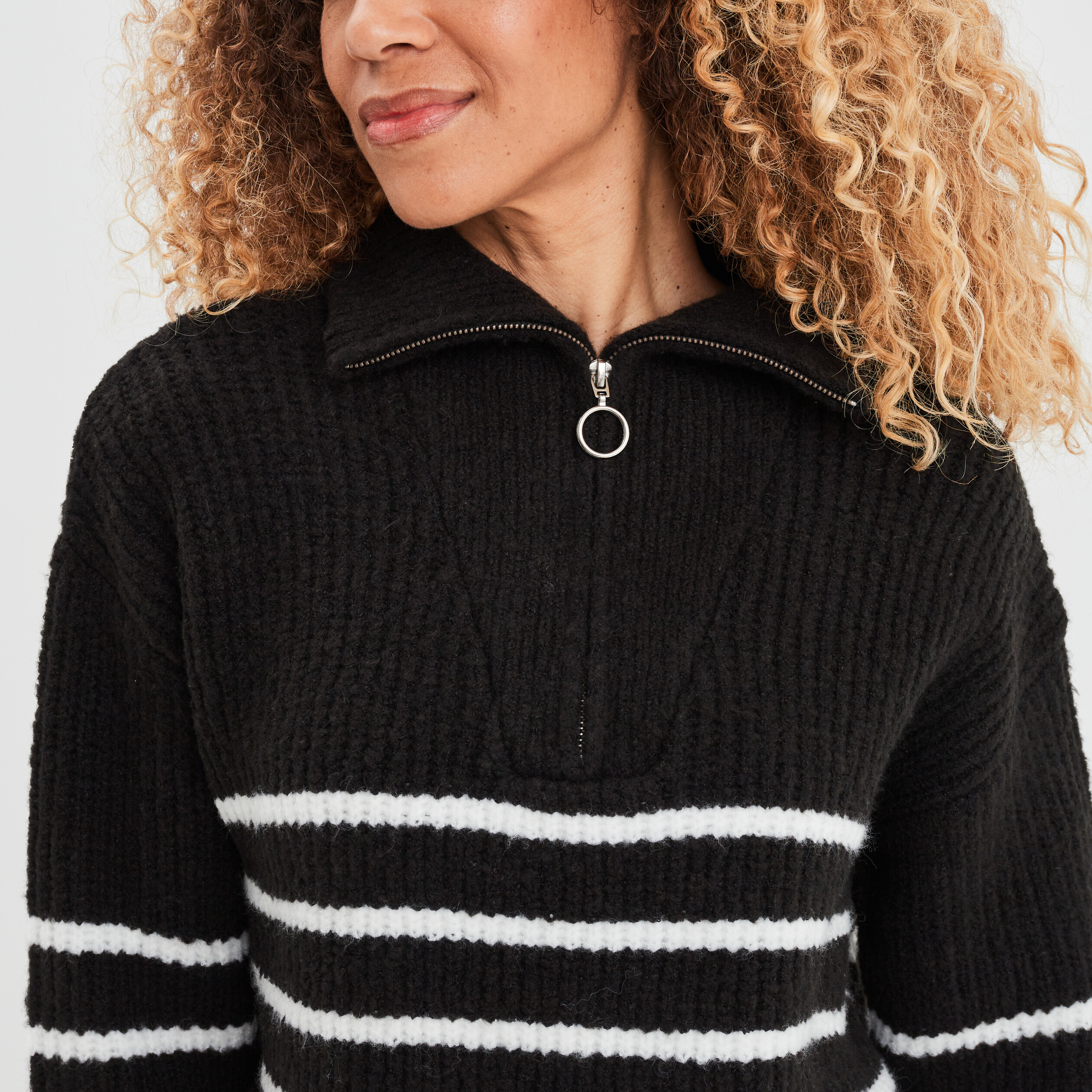 Pull col camionneur zippé ecru femme | La Halle