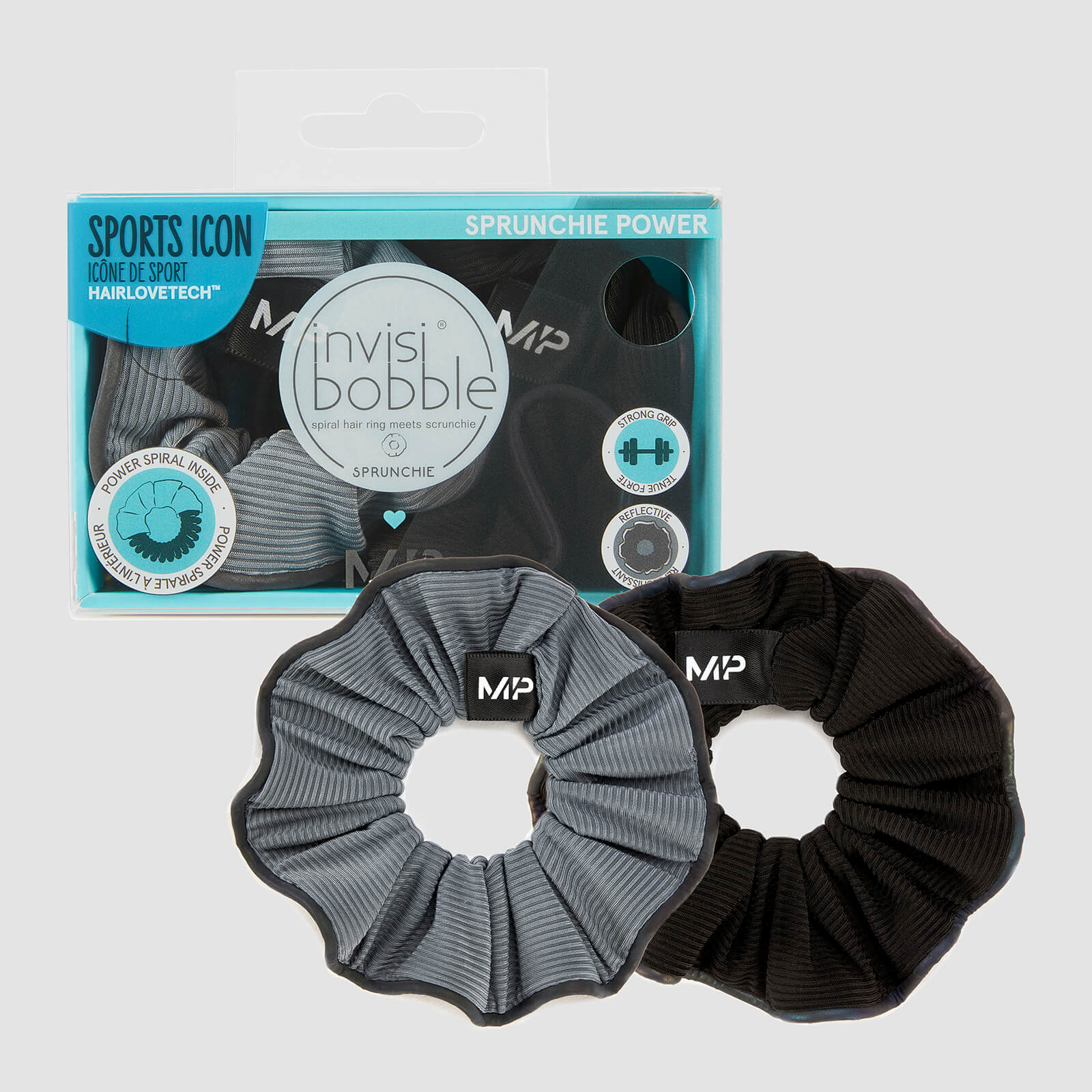 Chouchou réfléchissant Power MP X Invisibobble® – Noir/Bleu glacé – Lot de 2